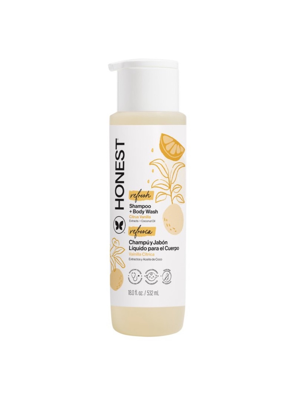 Honest brand Citrus Vanilla Shampoo + Body Wash - New bottle & Refill carton